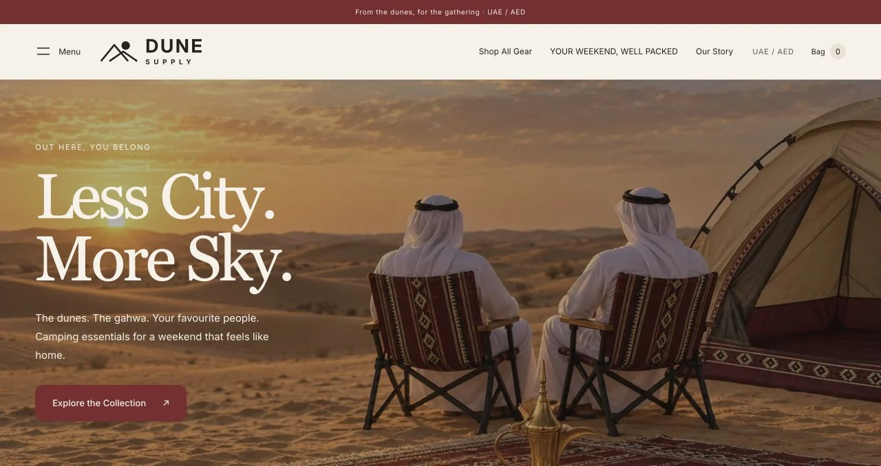 Dune Supply concept store homepage